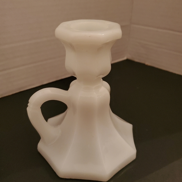 Vintage Milk Glass Candle Holders w/Handles - Picture 4 of 7